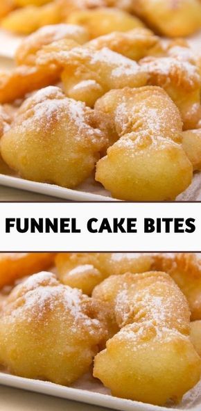 HOMEMADE FUNNEL CAKE BITES RECIPE Easy Snack Bar Ideas, Funnel Cake Bites Easy, Funnel Cake Bites Recipe, Easy Funnel Cake, Cake Bites Recipe, Funnel Cake Recipe Easy, Funnel Cake Bites, Homemade Funnel Cake, Funnel Cake Recipe