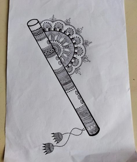 Mandala flute..... 🤩😍💕✌🎨🎨 Mandala Flute, Basuri Krishna Flute Drawing, Duddle Arts, Flute Mandala Art, Krishna Flute Drawing, Flute Drawing Easy, Flute Drawing, Cute Easy Animal Drawings, Creative Drawings