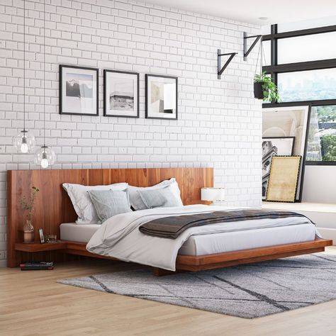 Solid Wood Platform Bed Frames with Headboards | King, Queen Size Rustic Beds. Bed Design Modern Luxury 2024, Floating Platform Bed, Japanese Bed, Fiji Resort, Floating Bed Frame, Floating Platform, Lord Huron, Wood Platform Bed Frame, Inspirational Decor