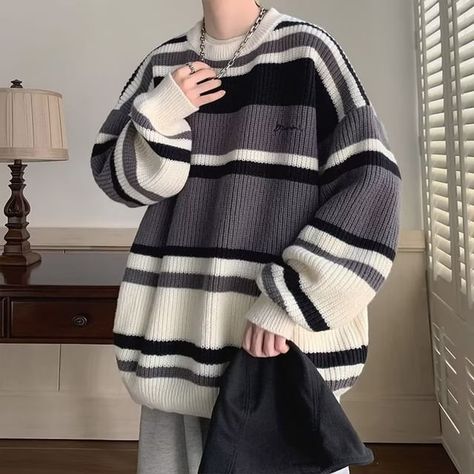 Oversized Striped Sweater, Couples Sweaters, Striped Knitted Sweater, Pull Oversize, Women Sweaters Winter, Outer Wear, Sweater Oversize, Sweater Men, Boys Sweaters