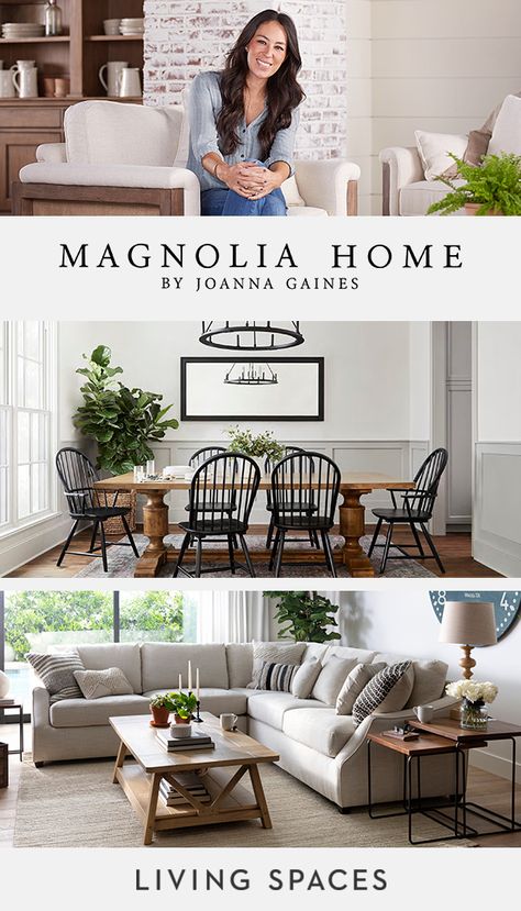 Magnolia Home by Joanna Gaines furniture collections. Living room, dining room and bedroom styles made to be family-friendly. Living Room Designs Joanna Gaines, Black Dining Table Chandelier, Magnolia Homes Dining Room, Magnolia Home Decor Living Room, Modern Farmhouse Couches Living Room, Magnolia Home Furniture Living Room, Joanna Gaines Design Ideas, Mid Century Modern Farmhouse Living Room Chip And Joanna Gaines, Magnolia Homes Decor