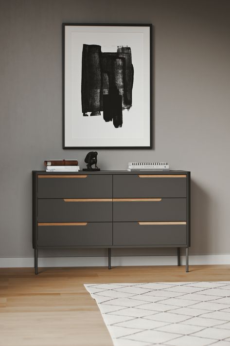 Grey Chest Of Drawers, Dresser Chest, Scandinavian Living, Scandinavian Furniture, Double Dresser, Bedroom Furniture Design, 6 Drawer Dresser, Home Modern, Contemporary Home