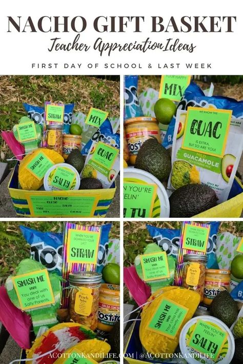 Nothing says you're NACHO Average Teacher like a Nacho Gift Basket! Let your teacher know they're appreciated and a little extra {Like the Guac} to start your Back to School Week. This single-page printable can be printed on any color paper and then used to label your special Teacher Appreciation Gift with all the fun-themed ingredients. Gift Basket Teacher, Theme Basket, Nacho Average Teacher, Spanish Teacher Gifts, Taco Gifts, Teachers Appreciation Week Gifts, Basket Labels, Teacher Gift Baskets, Parenting Blogs