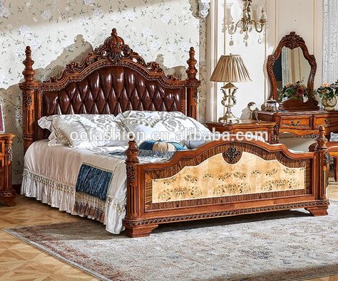 bed Luxury Wooden Bed, Bed Design Modern Luxury, Reka Bentuk Bilik Tidur, Beautiful Bed Designs, Luxury Bedroom Sets, Wooden Double Bed, Double Bed Designs, Wooden Bedroom Furniture, Wood Bedroom Sets