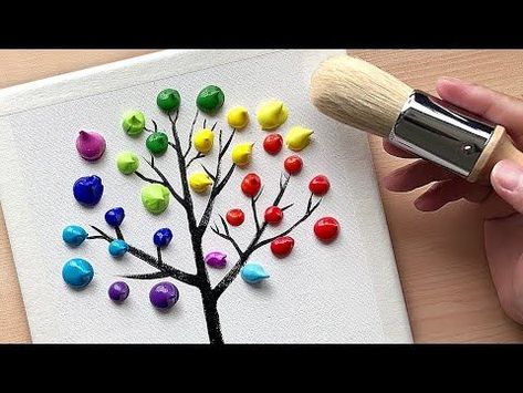 The easiest way to paint a rainbow tree? | Acrylic painting for beginners - YouTube Simple Painted Canvas Ideas, Painted Rocks Trees, How To Paint Trees Easy, Canvas Painting For Kids Easy, Easiest Paintings For Beginners, Simple Rock Painting Ideas For Beginners, Easy Diy Painting Canvas Ideas, Abstract Painting Acrylic Easy, Canvas Painting Ideas For Beginners Easy