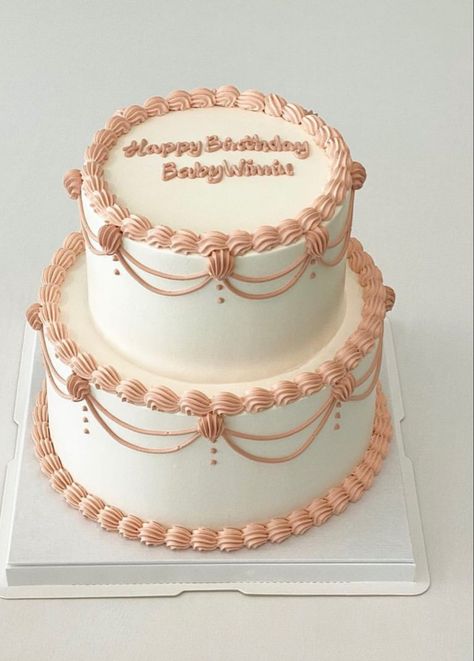 Two Tier Aesthetic Birthday Cake, Two Tier Birthday Cake Aesthetic, Simple Pink And White Birthday Cake, 2 Tier Cake Aesthetic, Aesthetic Cake 2 Tier, Aesthetic Two Tier Cake, Birthday Cake 2 Tier Simple, Cake Two Tier Birthday, Two Tier Simple Cake