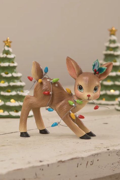 HF6XZ Bethany Lowe Holiday Decking The Halls Reindeer Christmas Must Haves, Christmas Diy Decorations, Christmas Reindeer Decorations, Bethany Lowe Designs, Foam Clay, Star Ornaments, String Of Lights, Big Blue Eyes, Deer Family