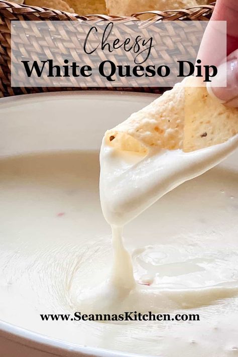 Easy White Queso Dip Recipe Easy White Cheese Dip, White Cheese Queso Dip, Easy White Queso Dip, Queso Dip Mexican, Easy White Queso, Diy Dressings, Queso Dip Easy, White Queso Dip Recipe, Queso Recipes