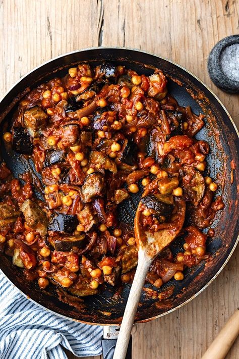 Best Eggplant Recipe, Roasted Aubergine, Feasting At Home, Tagine Recipes, Moroccan Spices, Indian Foods, Plant Based Dinner, Chickpea Stew, Vegan Roast