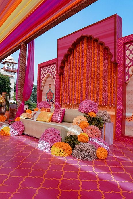 mehndi decor ideas, pink floral searing, haldi ideas, colouefull decoration, roses decor, pink inspo, indian wedding decor ,floral wedding, pink themed mehndi ceremony decoration, Wedding Dance Floor Design, Dance Floor Design, Mehndi Stage, Haldi Decoration Ideas, Haldi Ceremony Decorations, Asian Wedding Decor, Wedding Dance Floor, Mehendi Decor Ideas, Indian Theme