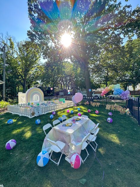 Unicorn & Rainbow Birthday Party Ideas with Luxe Play Oasis Diy Watercolor Invitations, Unicorn Rainbow Birthday Party, Rainbow Birthday Party Decorations, Unicorn Pool Party, Unicorn Rainbow Party, Rainbow Birthday Party Ideas, Kids Unicorn Party, Picture Invitations, Rainbow Balloon Arch