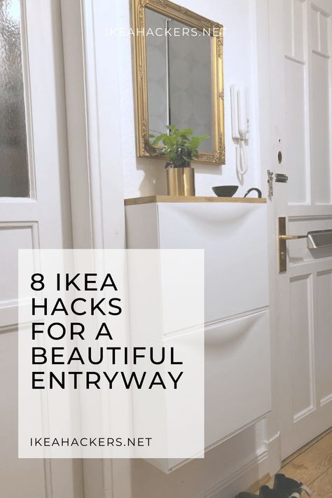 Update the most busy (and often most neglected) spot in your home - the entryway! 8 ideas and hacks to inspire your entryway refresh. Ikea Small Hallway Ideas, Small Side Door Entrance Ideas, Corner Entrance Ideas Front Doors, Side Door Entryway Ideas, Landing Pad Entryway, Small Functional Entryway Ideas, Ikea Foyer Ideas Entryway, Ikea Entrance Hall Ideas, Corner Entrance Ideas