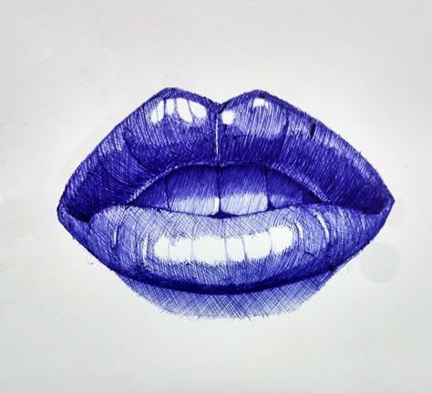 Pen Lips Drawing, Drawing With Blue Pen, Blue Pen Sketch Simple, Blue Pen Drawing, Ball Pen Sketch, Easy Realistic Drawings, Ballpen Drawing, Anatomical Tattoos, Biro Art