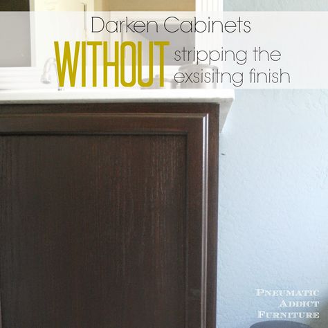 Darken Cabinets WITHOUT Stripping the Existing Finish | Pneumatic Addict Stain Cabinets, Stained Kitchen Cabinets, Honey Oak Cabinets, Staining Cabinets, Refinishing Cabinets, Wood Kitchen Cabinets, Gel Stain, Painting Furniture, House Projects