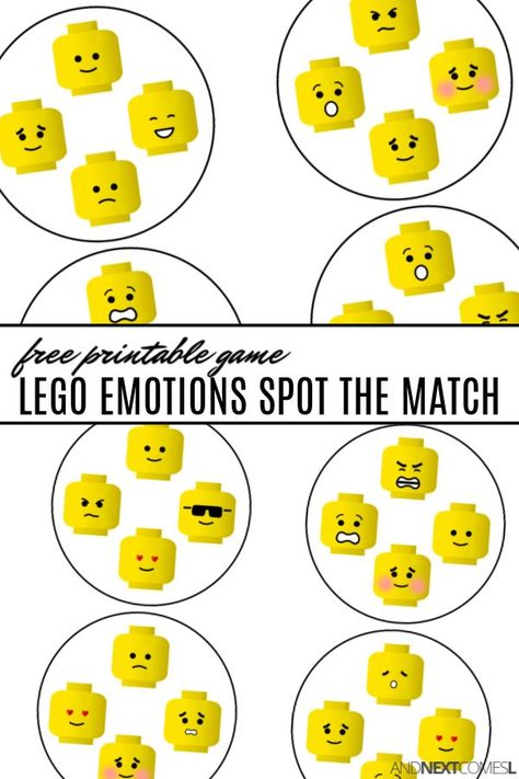 Free printable LEGO emotions spot and match game for kids {free printable spot it game} #kids #freeprintable #LEGO #LEGOemotions #LEGOactivities #spotit #kidsactivities #freeprintables #emotions #emotionsactivities Lego Emotions, Spot Of Feelings, Emotions Activities For Kids, Social Skills Activities For Kids, Calm Down Strategies, Emotions Game, Printable Lego, Feelings Games, Teaching Emotions