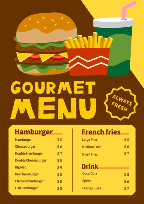 clipart style food menu burger fries drink#pikbest# Burger Menu Ideas, Burger Menu Design, Poster Burger, Burger Names, Burger Business, Drink Image, Chicken Hamburger, Drink Menu Design, Creative Burger