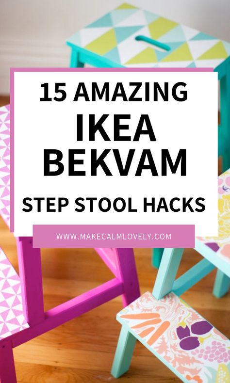 IKEA Bekvam step stools are simple and classics pieces for your home. But you can hack them and make them even more amazing and beautiful! Bekvam Ikea, Bekvam Stool, Paint Ikea Furniture, Ikea Step Stool, Ikea Storage Solutions, Light And Bright Home, Step Stool Diy, Ikea Best, Ikea Bekvam