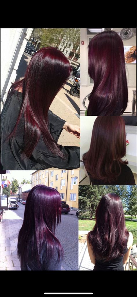 Burgundy Hair With Purple Highlights, Dark Vampire Red Hair, Dark Red And Dark Purple Hair, Dark Wine Purple Hair, Dark Redish Purpleish Hair, Purple Over Black Hair, Blackberry Red Hair, Maroon Violet Hair, Dark Red Plum Hair