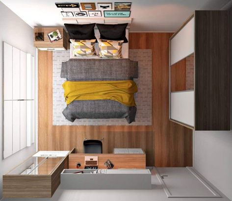 10m2 Bedroom Ideas, Compact Room Ideas, 3x3 Bedroom Ideas, Designing A Bedroom, Small Bedroom Inspiration, Mens Bedroom Decor, Small Bedroom Layout, Three Bedroom House Plan, Stylish Bedroom Design