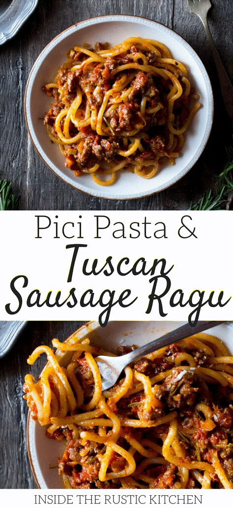 Italian Ragu Recipe, Italian Ragu, Tuscan Sausage, Pici Pasta, Sausage Ragu, Pasta And Sauce, Italian Sausages, Tuscan Recipes, Pasta Food Recipes