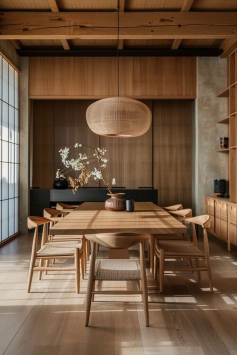 20 Japandi Dining Rooms That Blend Elegance and Simplicity! - My Decor Inspo Japandi Interior Design Dining Room, Japandi Dining Room Table, Japandi Style Dining Room, Dining Room Japandi, Japandi Condo, Dining Table Japandi, Japandi Interiors Kitchen, Japandi Bedroom Interior Design, Modern Organic Dining