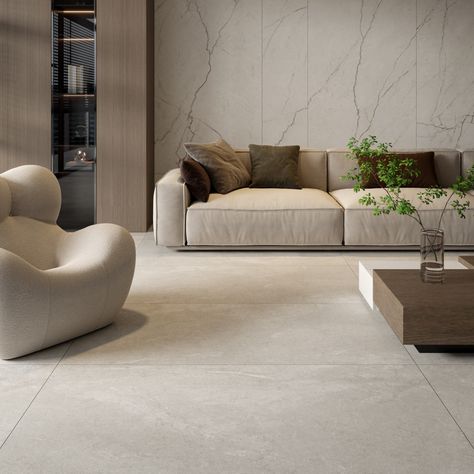 Cheapest Tiles offers a wide variety of Crown Stone Bianco Matt Stone Look Tile 750x1500 (code: 02881) at competitive prices. Explore our range and order online today! White Tile Wall Living Room, Ceramic Floors Living Room, Ceramic Floor Living Room Interior Design, Tiles Floor For Living Room, Floor Ceramics Ideas Living Room, Aesthetic Tiles For Living Room, Lounge Room Tiles, Matte Tiles Kitchen, White Stone Tile Floor