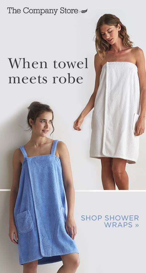 An ingenious cross between a towel and robe, this 100% combed Turkish cotton shower wrap offers the best of both worlds. It’s perfect post-shower, at the sauna, or for luxurious lounging at home. Make this the new staple in your bathroom at The Company Store. Bath Robes, The Company Store, Towel Wrap, Lounging At Home, Best Of Both Worlds, Sewing For Beginners, Kilt, Sewing Tips, Sewing Clothes