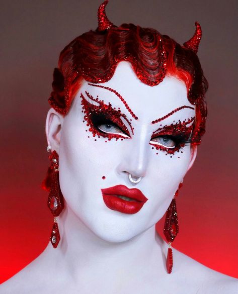 Drag Queen Makeup Tutorial, White Concealer, She Devil, Devil Makeup, Drag Make-up, Drag Queen Makeup, Face Paint Makeup, Avant Garde Makeup, Drag Makeup