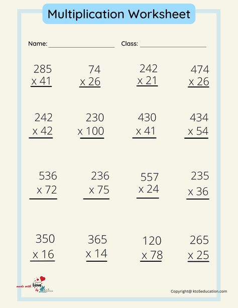 Multiplication Sheets 3rd Grade, Long Multiplication Worksheets, Multiplication Practice Sheets, Multiplication Test, Maths Multiplication, Long Multiplication, Multiplication Questions, Kids Learning Alphabet, Coloring Worksheets For Kindergarten