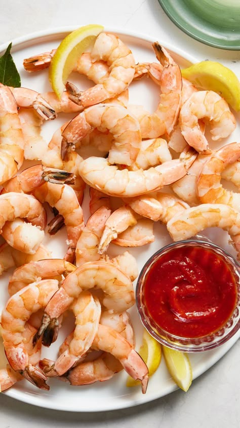 The Only Boiled Shrimp Recipe You'll Ever Need Boiled Shrimp Recipe Old Bay, How To Boil Shrimp For Shrimp Cocktail, Spicy Boiled Shrimp, Boiled Shrimp Cocktail Recipe, How Long To Boil Shrimp, How To Boil Shrimp On Stove, Boiled Shrimp Old Bay, Boiled Shrimp Recipes, Cold Boiled Shrimp