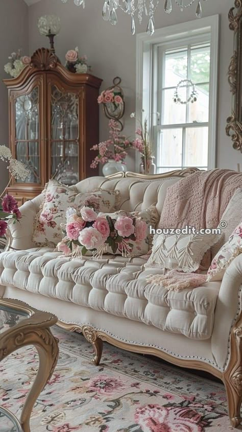 Layering Textiles, Coquette Aesthetic Room, Manor Interior, Salas Living Room, Vintage Couch, Style Anglais, French Country Furniture, French Country Living Room, Aesthetic Room Ideas