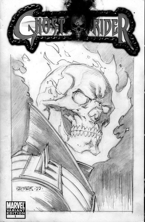 by Javier Saltares Ghost Rider Comic, Ghost Rider Bike, Ghost Rider Drawing, Ghost Raider, Raiders Tattoos, Bike Drawing, Black And White Sketches, Batman Artwork, Ghost Rider