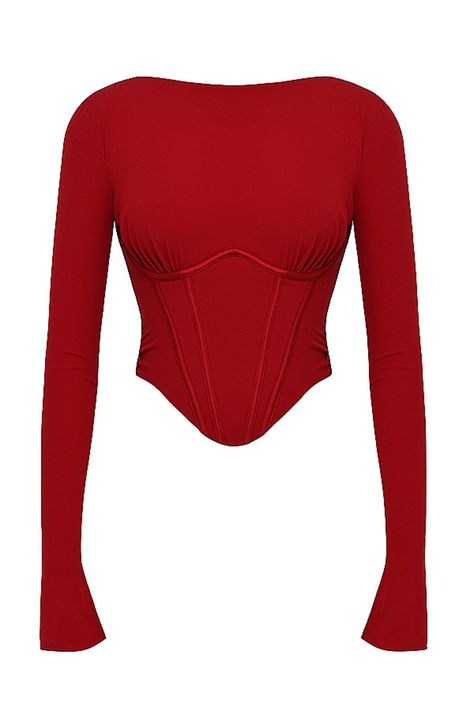 Corsets Tops, Long Sleeve Corset, Corset Fashion Outfits, Venus Fashion, Red Corset, Corset Fashion, Modest Dresses Casual, Red Long Sleeve, Fashion Attire