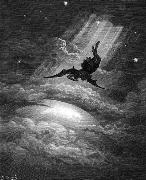 The Fall Of Lucifer, Fall Of Lucifer, Rising Moon, Old Illustration, Heaven Art, Rennaissance Art, Esoteric Art, Gustave Dore, Ange Demon