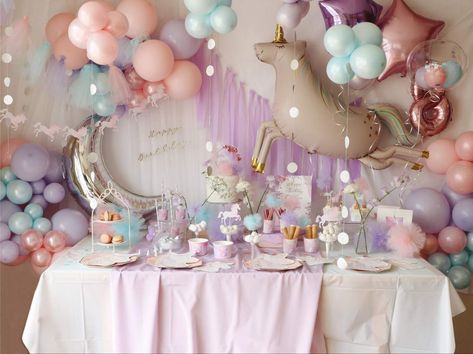 Unicorn birthday party Forever Magical Birthday, Unicorn One Year Old Birthday, Fourever Magical Birthday Party, Unicorn Birthday Party Ideas Decoration Diy, Neutral Unicorn Party, Unicorn Fourth Birthday Party, Enchanted Unicorn Birthday Party, Fairy Unicorn Birthday Party, Pastel Unicorn Party