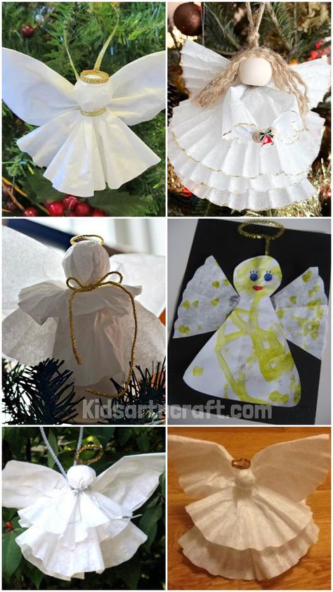 Coffee Filter Angel Ornaments Sunday School Christmas Ornaments, Christmas Angels Crafts, Coffee Filter Angels, School Christmas Ornaments, Angels Crafts, Christmas Angel Crafts, Frugal Christmas, Construction Paper Crafts, Angel Crafts