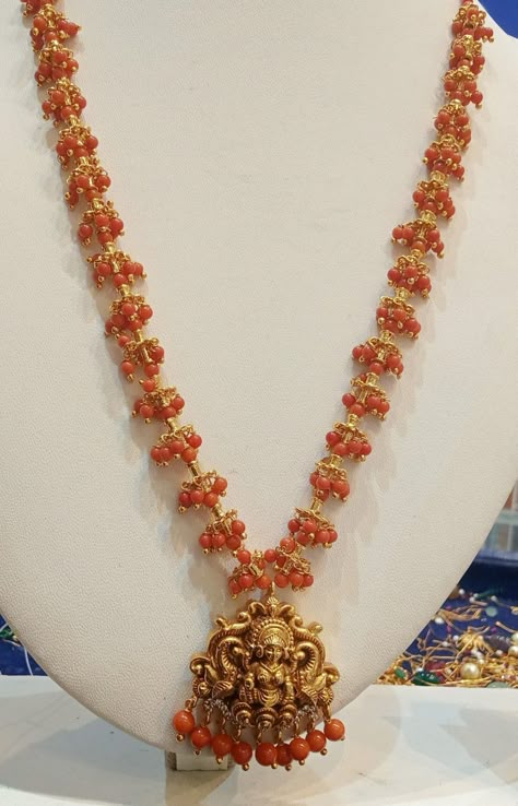 Coral Gold Necklace, Pagadalu Necklace, Pagadalu Chains, Pagadalu Jewellery, Corals And Pearls Jewellery, Coral Beads Jewellery Indian, Coral Necklace Indian Gold, Ruby Beads Necklace Designs, Pagadam Jewellery