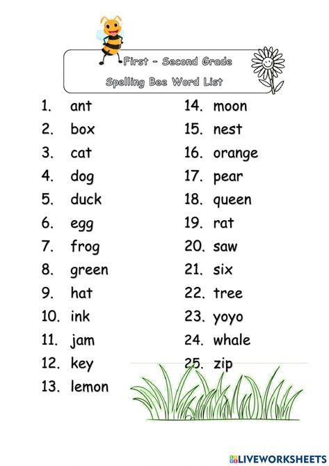 Spelling Bee Words For Grade 1, Spell Bee Words For Grade 1, English Spelling Words, Spelling Bee Word List, Spelling Bee Words, Commonly Misspelled Words, Bee Activities, O Words, Misspelled Words