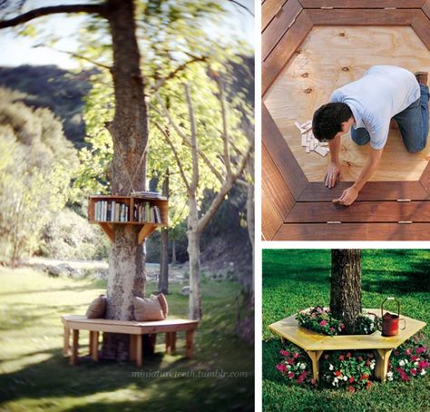 Top 3 outdoor projects to work on this summer: I would love to have a tree bench in my yard! Outdoor Library, Outdoor Reading Nooks, Outdoor Reading, Home Library Ideas, Creative Bookshelves, Tree Bench, Spring Reading, Little Library, Outdoor Diy Projects