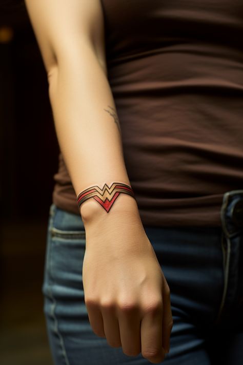 Wonder Woman Arm Band Tattoo, Wonder Woman Cuff Tattoo, Powerlifting Tattoo Women, Wonder Woman Finger Tattoo, Wonder Woman Tattoos For Women, Wonder Woman Symbol Tattoo, Small Wonder Woman Tattoo, Wonder Woman Logo Tattoo, Superman Tattoos For Women