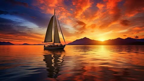 Sail boat silhouette photo at sunset Ocean Horizontal, Sailing Pictures, Boat Landscape, Horizontal Photos, Boat Silhouette, Ship Silhouette, Boat Sunset, Silhouette Photo, Long Painting