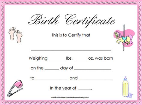 19+ Birth Certificate Templates | Word, Excel & PDF Templates Baby Doll Birthday Party, Birth Certificate Form, Fake Birth Certificate, Doll Printables, Certificate Maker, Doll Birthday Party, Blank Certificate Template, Blue Scrapbook, Blank Certificate