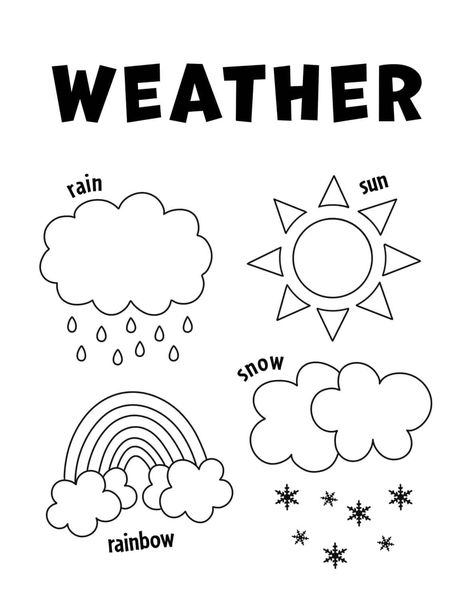 Free Weather Coloring Pages and Printable Weather Game! ⋆ The Hollydog Blog Weather Crafts Preschool, Weather Curriculum, Weather Coloring Pages, Weather Printables, Weather Activities Preschool, Weather Activities For Kids, Sun Coloring Pages, Weather Lessons, Learning Weather