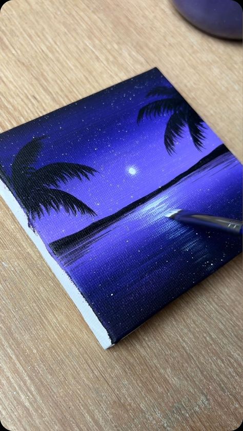 Instagram Aesthetic Forest Painting, Sky Painting Ideas, Sunset Ideas, Tree Landscape Painting, Diy Canvas Art Easy, Canvas Art Painting Abstract, Cute Easy Paintings, Sky Art Painting, Moonlight Painting