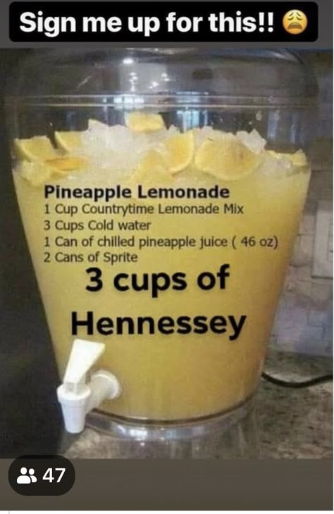 Hennessy Drinks, Fun Drinks Alcohol, Pineapple Lemonade, Cocktail Drinks Alcoholic, Party Drinks Alcohol, Mix Drinks, Yummy Alcoholic Drinks, Mixed Drinks Alcohol, Liquor Drinks