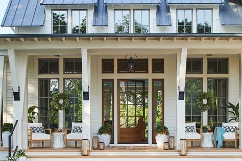 Why The Porch Is The Most Southern Spot In Any Home Southern Homes Exterior Wraparound Porch, Large Front Porch Seating Ideas, Southern Front Porch, Southern Living Idea House, Southern Living House Plans, Gardening Vegetables, Southern House, Southern Living Homes, Classic Farmhouse