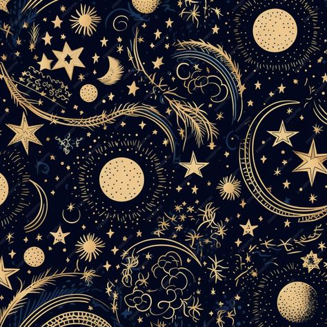 Premium AI Image | A close up of a pattern of stars and moon on a black background generative ai Star And Moon Pattern, Black Star Aesthetic, Star And Moon Aesthetic, Stars And Moon Wallpaper, Moon And Stars Aesthetic, Starry Aesthetic, Moon Pattern Design, Sun And Moon Pattern, Star Pattern Design