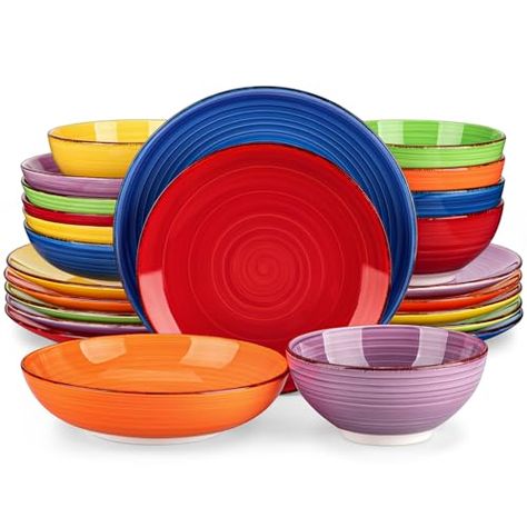 vancasso Bonita Muticolour Dinnerware Sets 24 Pieces Stoneware Dinner Set for 6, Handpainted Spirals Pattern Ceramic Combination Set Colourful Crockery, Kitchen Plates Set, Stoneware Dinner Sets, Ceramic Making, Plates And Bowls Set, Kitchen Plate, Ceramic Dinnerware Set, Pattern Ceramic, Stoneware Dinnerware Sets