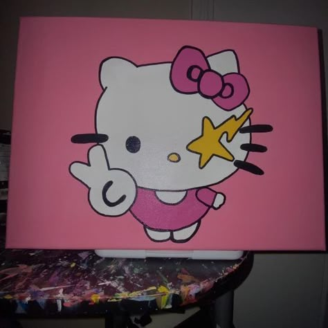 Brown Hello Kitty Painting, Cool Hello Kitty Painting, Hello Kitty X Kaws Painting, Bape X Hello Kitty Painting, Pink Bape Paintings, Hello Kitty Painting Y2k, Kaws Hello Kitty Painting, Kaws X Hello Kitty, Hello Kitty Spray Paint