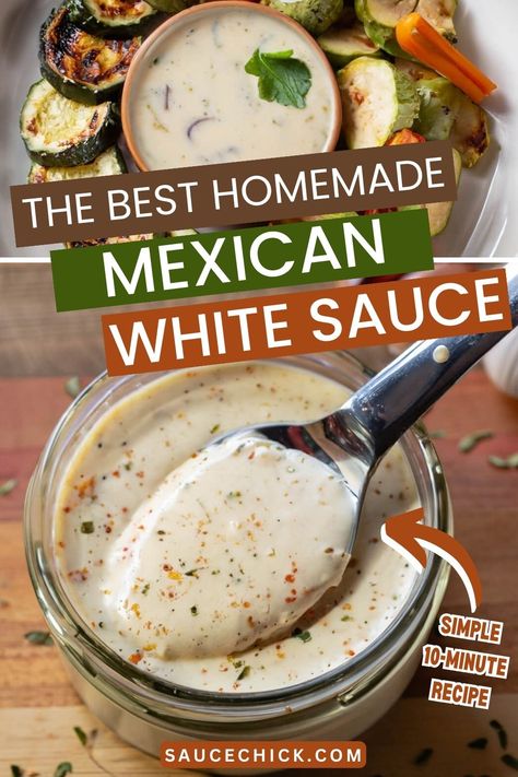 Mexican White Sauce Recipe Noodles With White Sauce, Different Sauce Recipes, Mexican Bowl Sauce, White Mexican Sauce Recipe, Mexican Dipping Sauce Recipes, Mexican Mayo Sauce, Mexican Sauce Recipes Homemade, Empanadas Dipping Sauce Recipe, Mexican Cheese Sauce Recipe